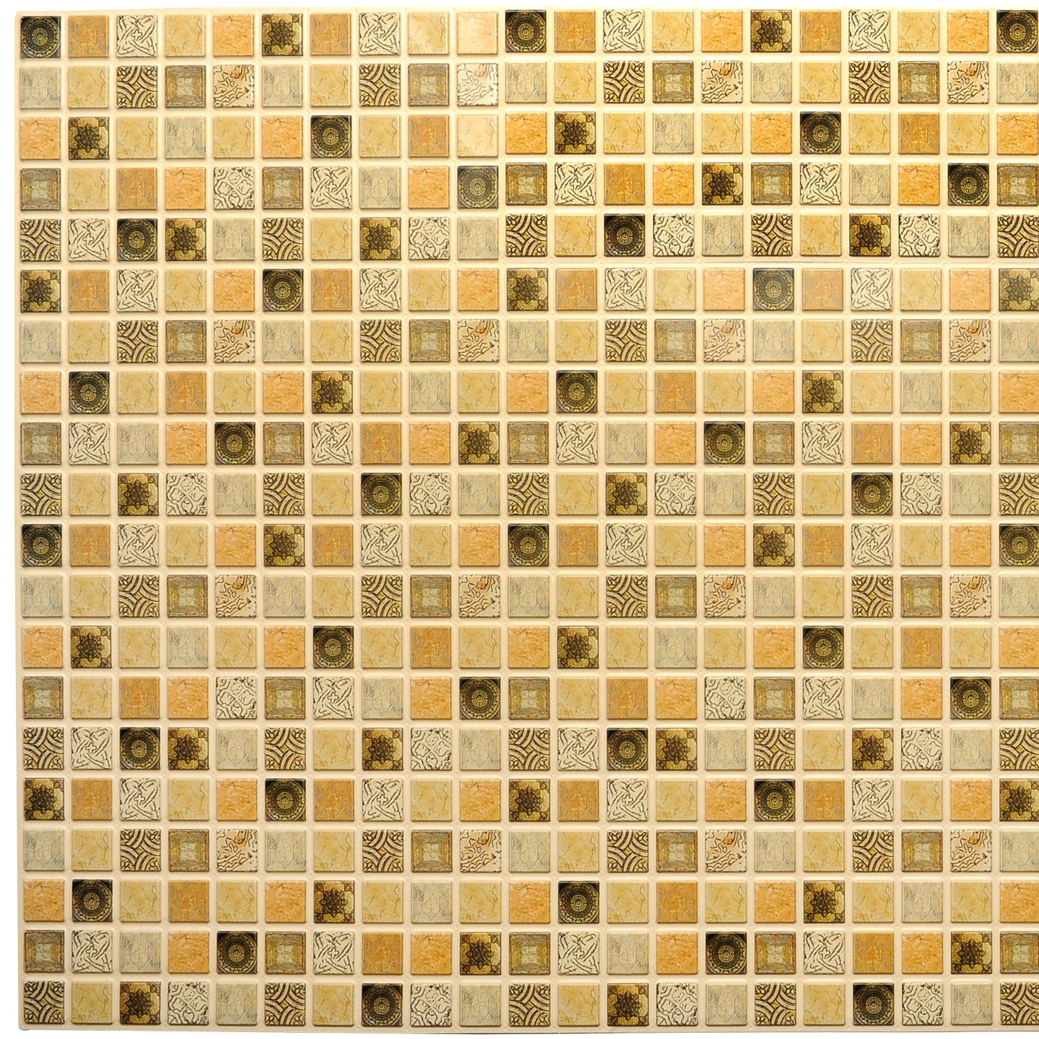 Yellow Dark Brown Faux Distressed Squares Mosaic, 3.1 ft x 1.6 ft, PVC 3D Wall Panel, Interior Design Wall Paneling Decor, 4.9 sq. ft. - Single
