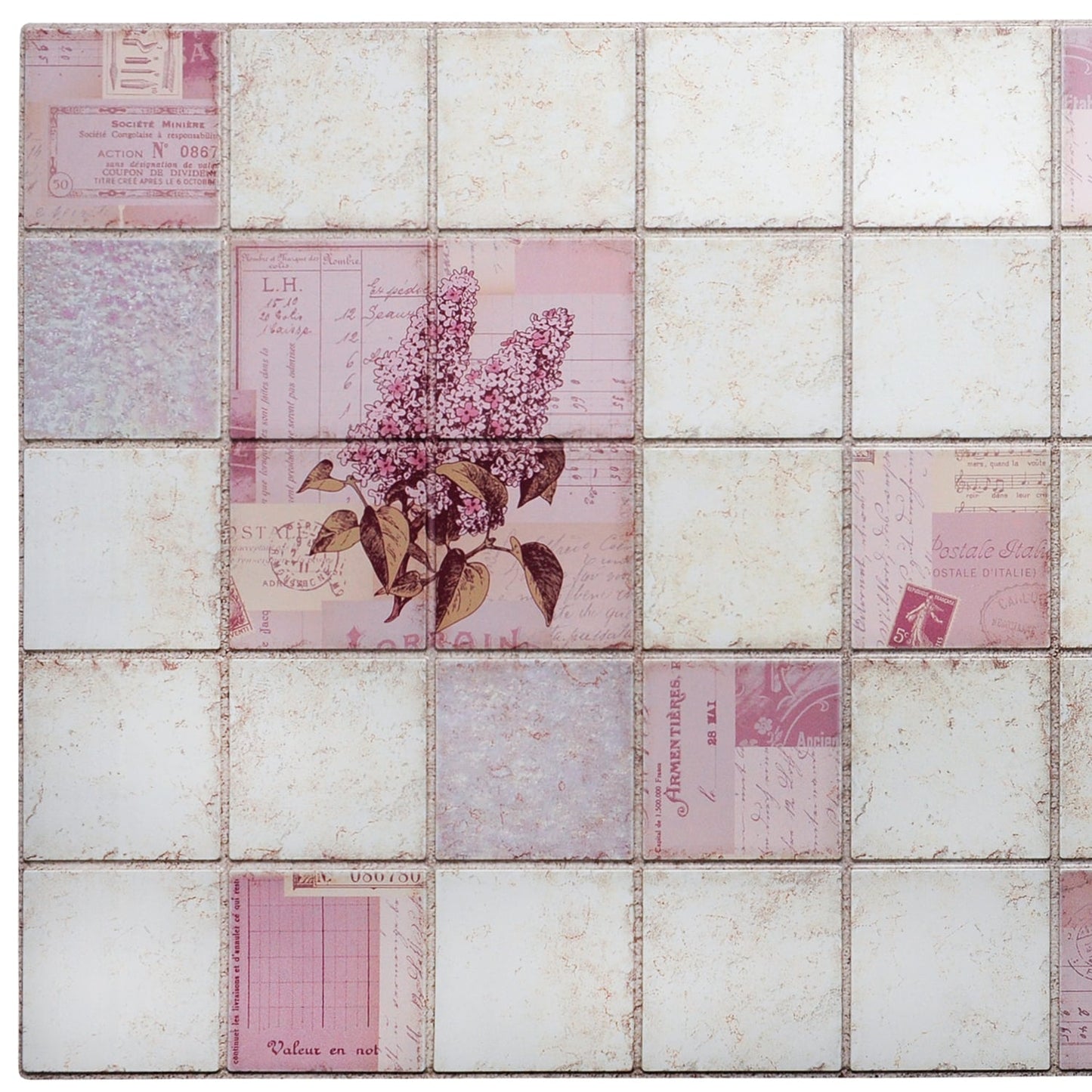 Pink Faux Lilacs in Squares, 3.2 ft x 1.6 ft, PVC 3D Wall Panel, Interior Design Wall Paneling Decor, 5 sq. ft. - Single