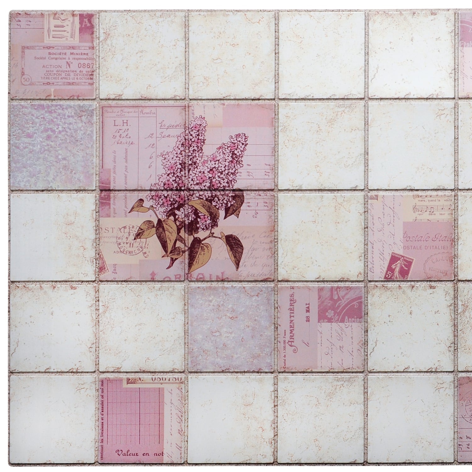 Pink Faux Lilacs in Squares, 3.2 ft x 1.6 ft, PVC 3D Wall Panel, Interior Design Wall Paneling Decor, 5 sq. ft. - Single