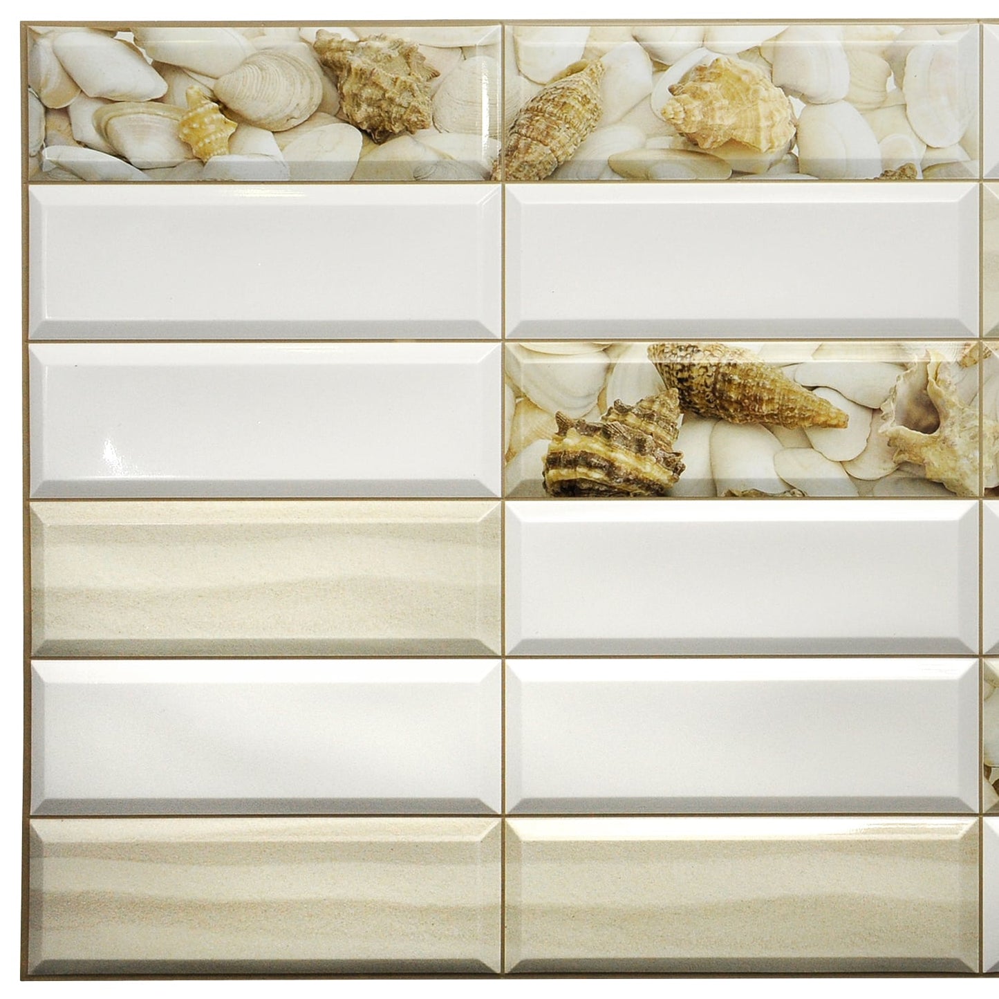 White Beige Faux Shells Sand, 3.1 ft x 1.6 ft, PVC 3D Wall Panel, Interior Design Wall Paneling Decor, 4.9 sq. ft. - Single