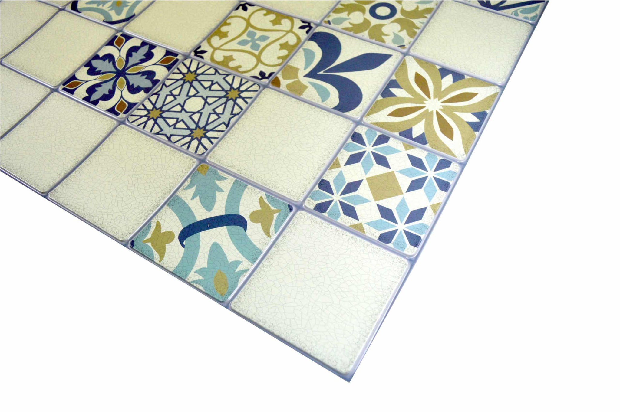 Blue Beige Faux Tile PVC 3D Wall Panel, 3.1 ft X 1.6 ft (96cm X 48cm), Interior Design Wall Paneling Decor, 4.9 sq. ft. (0.46 sq. m) each