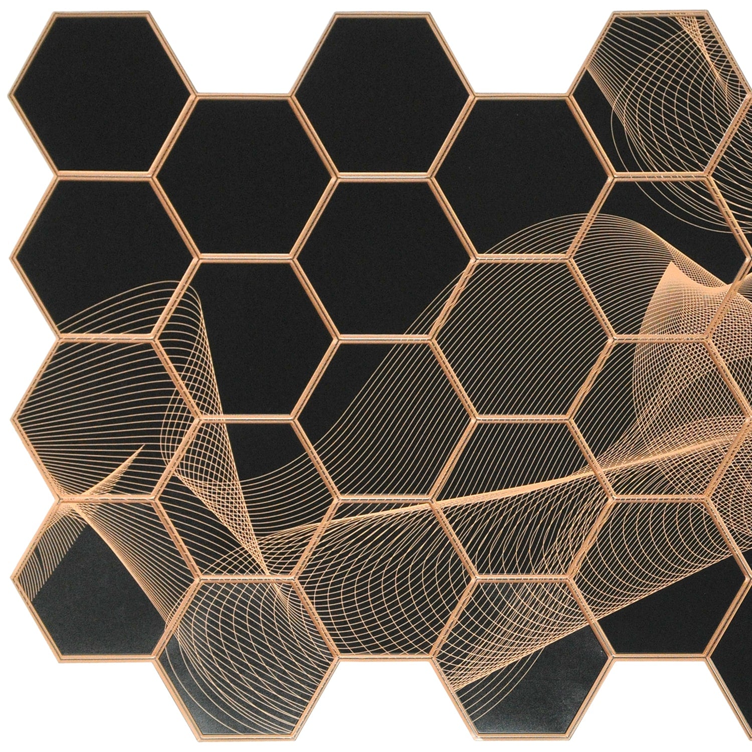 Black Gold Faux Hexagon Mosaic, 3.2 ft x 1.6 ft, PVC 3D Wall Panel, Interior Design Wall Paneling Decor, 5.2 sq. ft. - Single