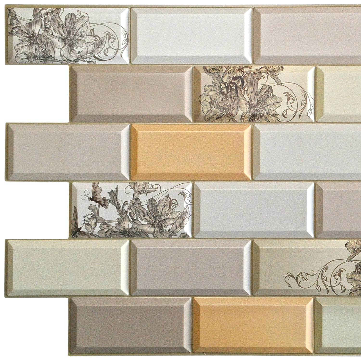 PVC 3D Wall Panel, Faux Bricks Flowers, 3.2 ft x 1.6 ft, Glue-on, Spla