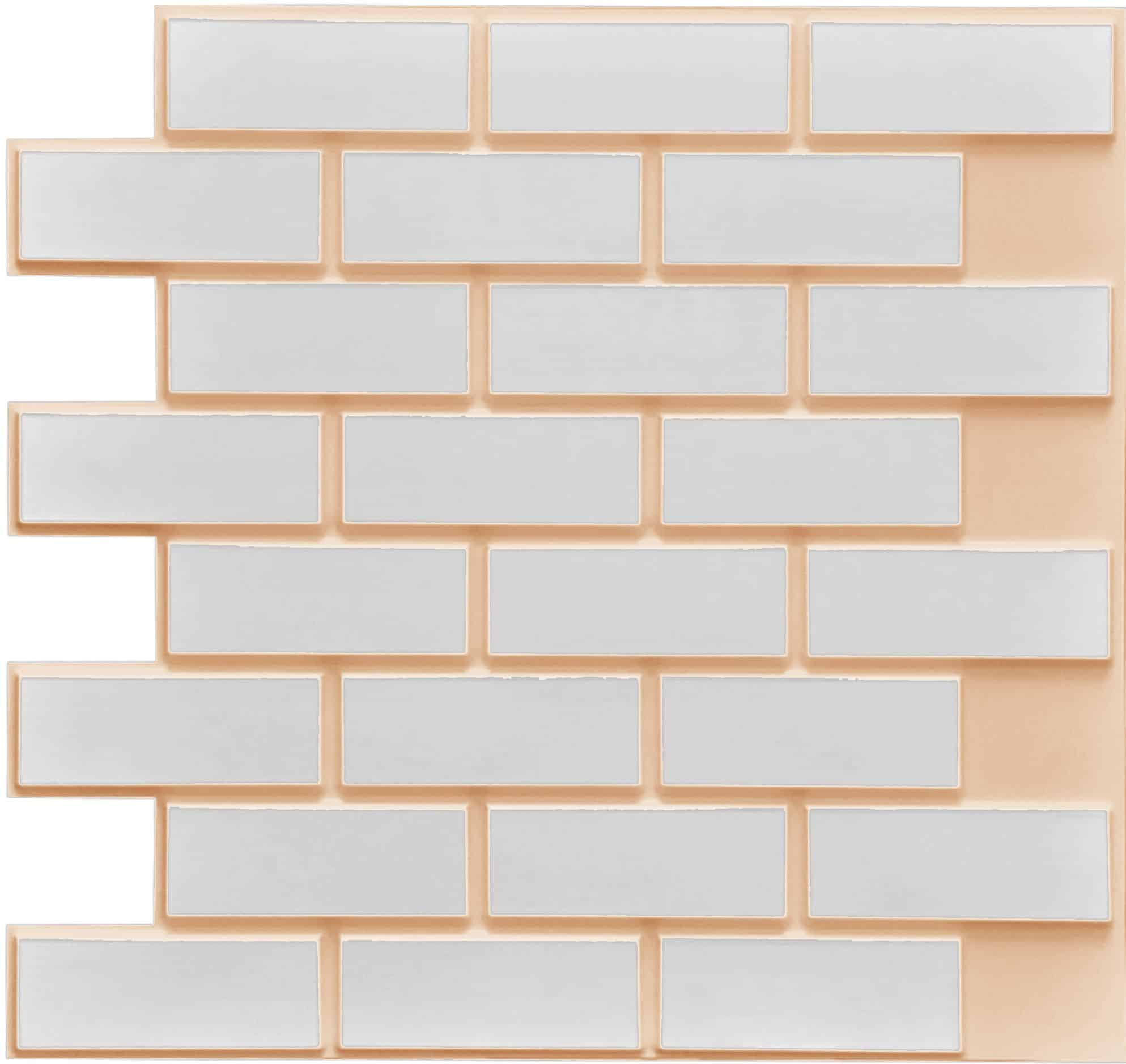 PVC 3D Wall Panel, Faux Brick, 2 ft x 2 ft, Glue-on, Splashproof - Whi