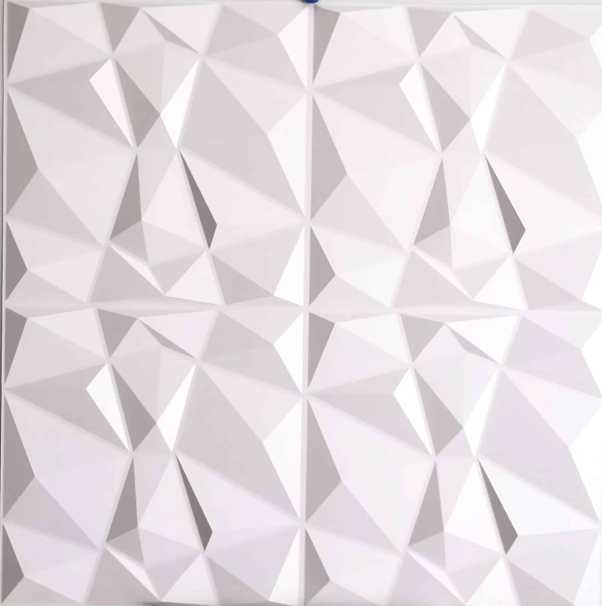 White Faux Geometric PVC 3D Wall Panel, 2 ft X 2 ft (60cm X 60cm), Interior Design Wall Paneling Decor, 3.9 sq. ft. (0.36 sq.m) each - Single