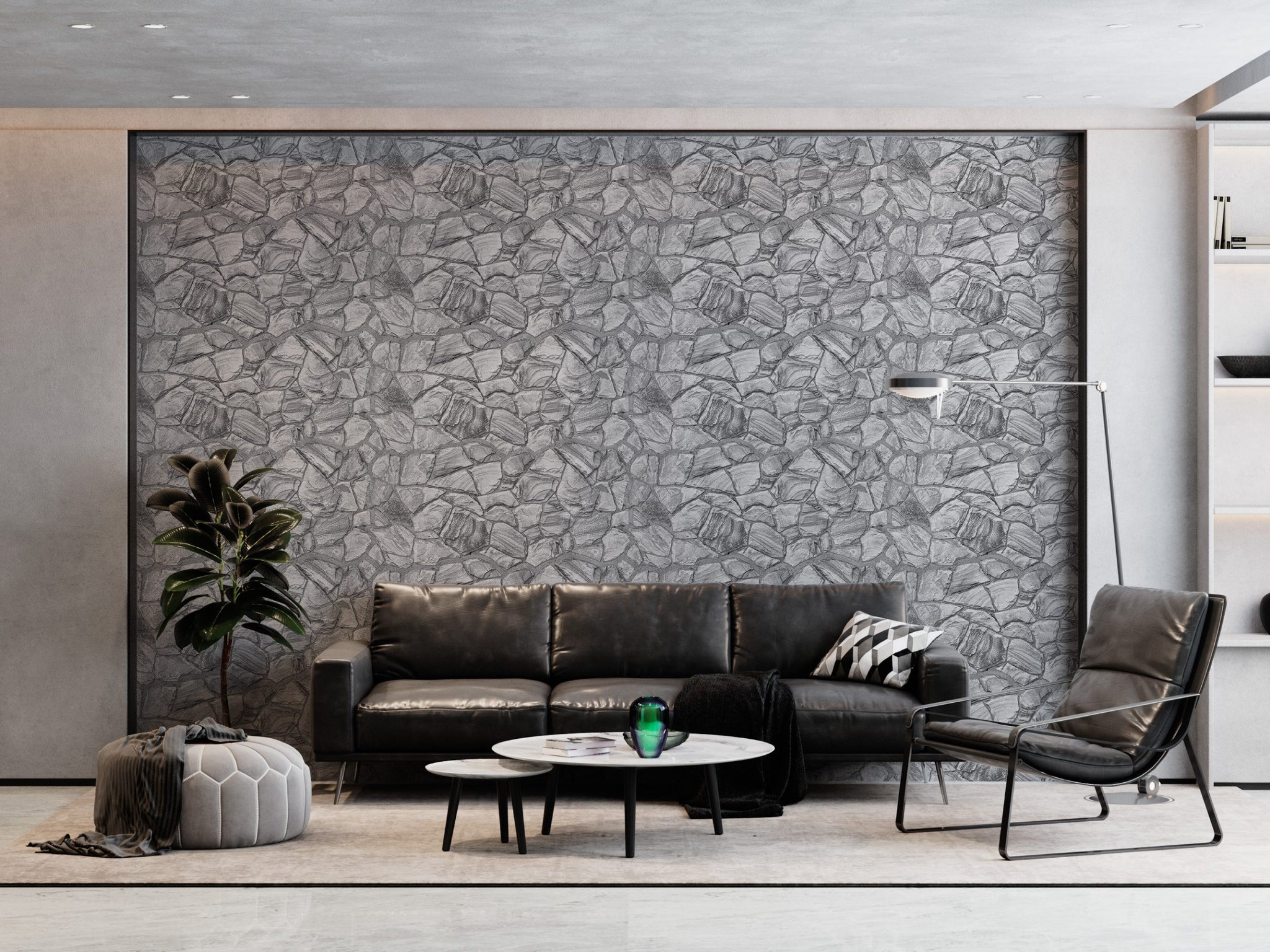 3D Wall Panels - White Charcoal Faux Stone PVC Wall Paneling for Interior Wall Decor, Living room, Kitchen, Bathroom, Bedroom, Single, Covers 5.1 sq ft