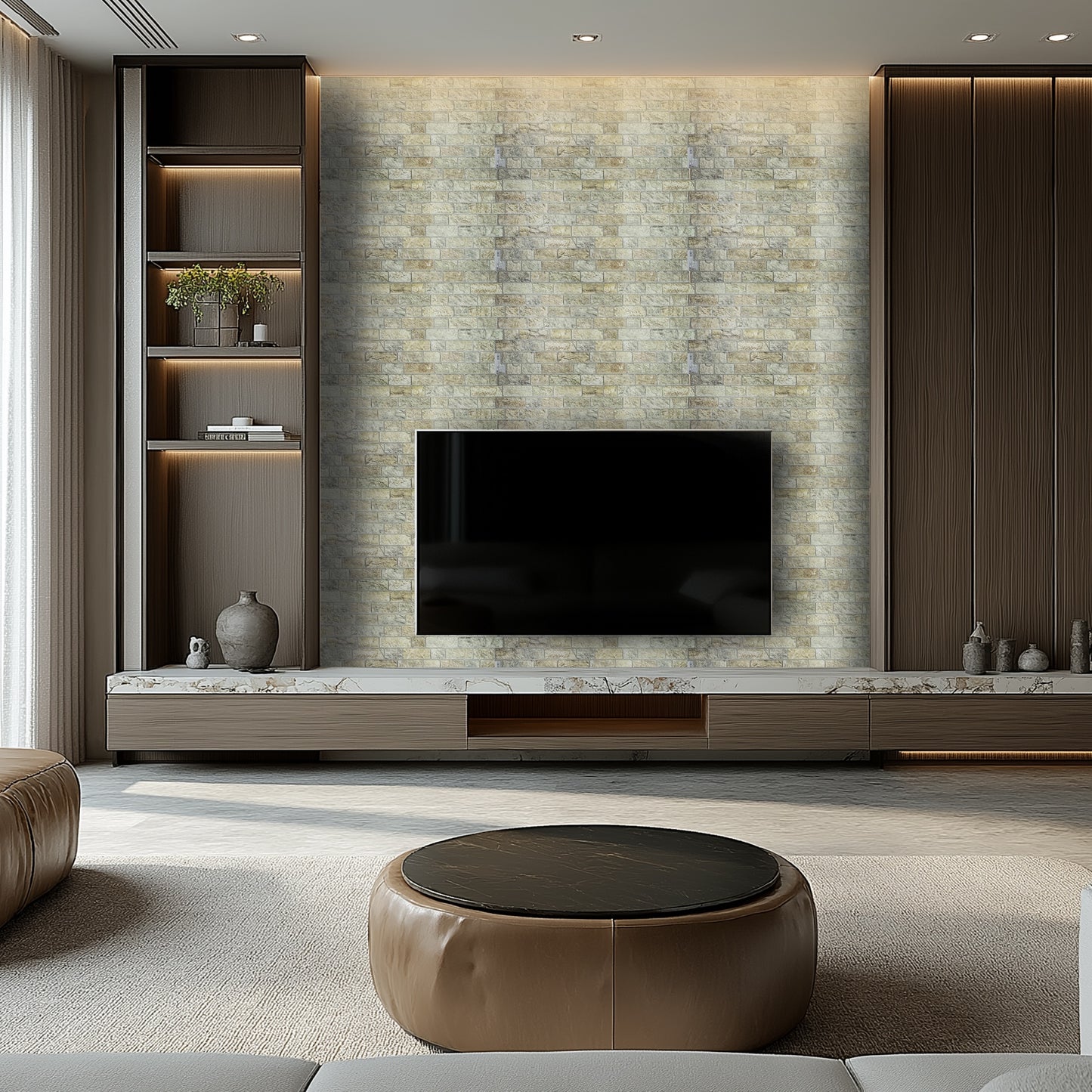 Greige Faux Bricks Wall Panels for Interior Decor - 38 in X 20 in - each PVC Panel Covers 5.2 sq ft