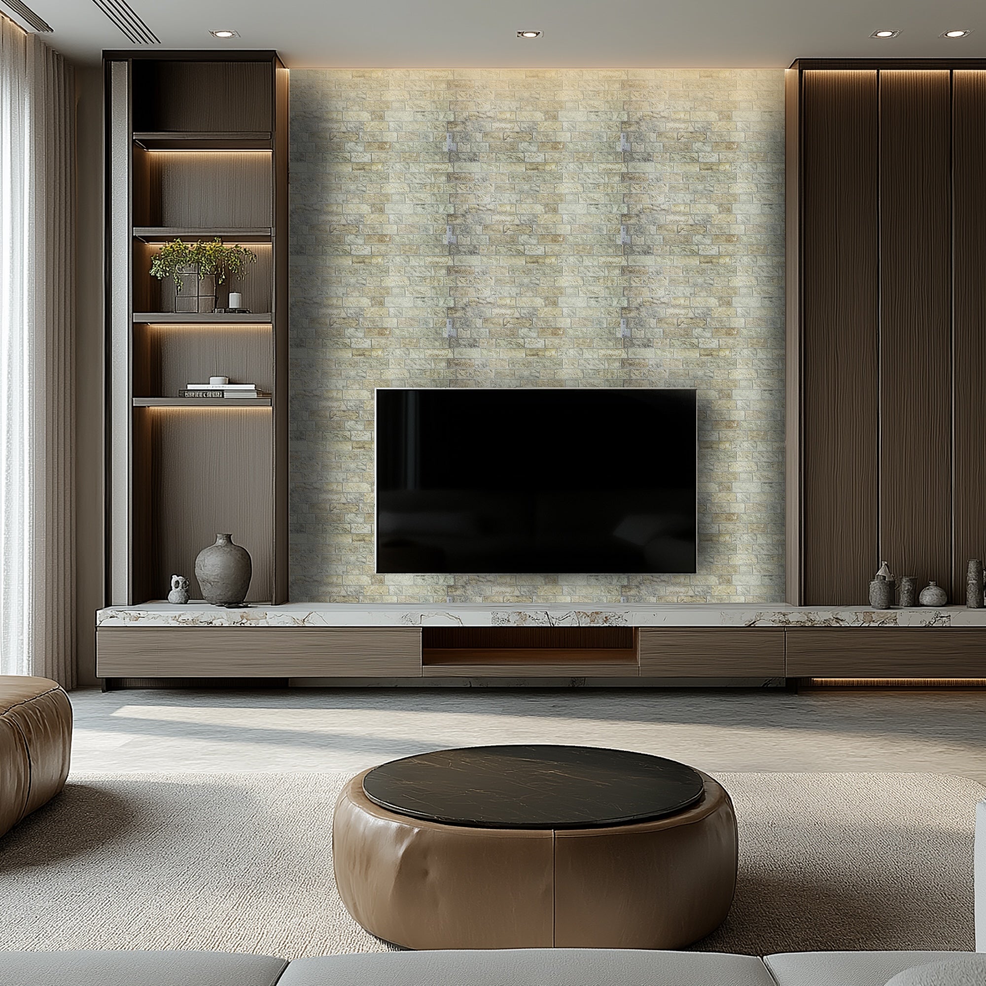 Greige Faux Bricks Wall Panels for Interior Decor - 38 in X 20 in - each PVC Panel Covers 5.2 sq ft