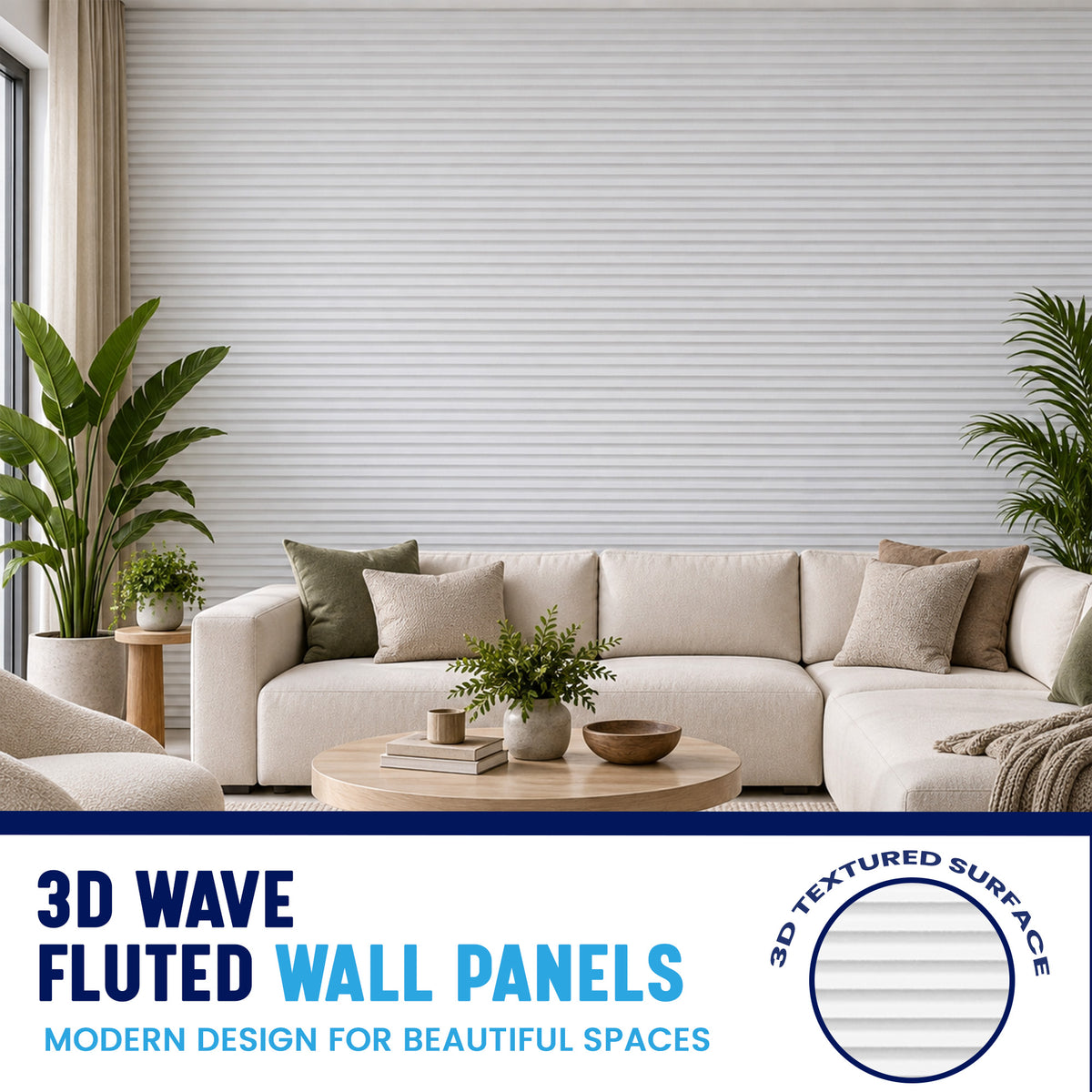 3D Wave Wall Panels, White, Styrofoam