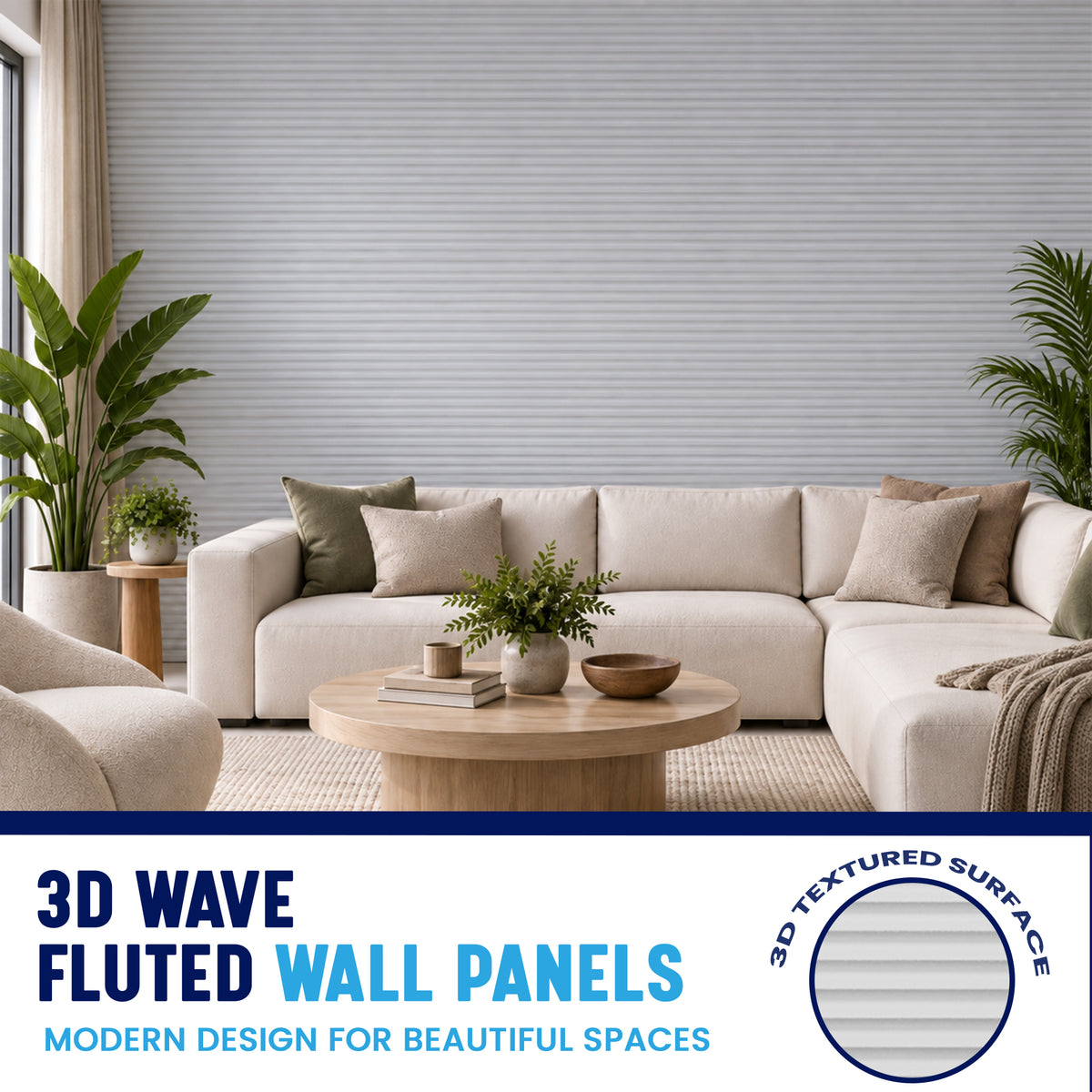 3D Wave Wall Panels, Light Grey, Styrofoam