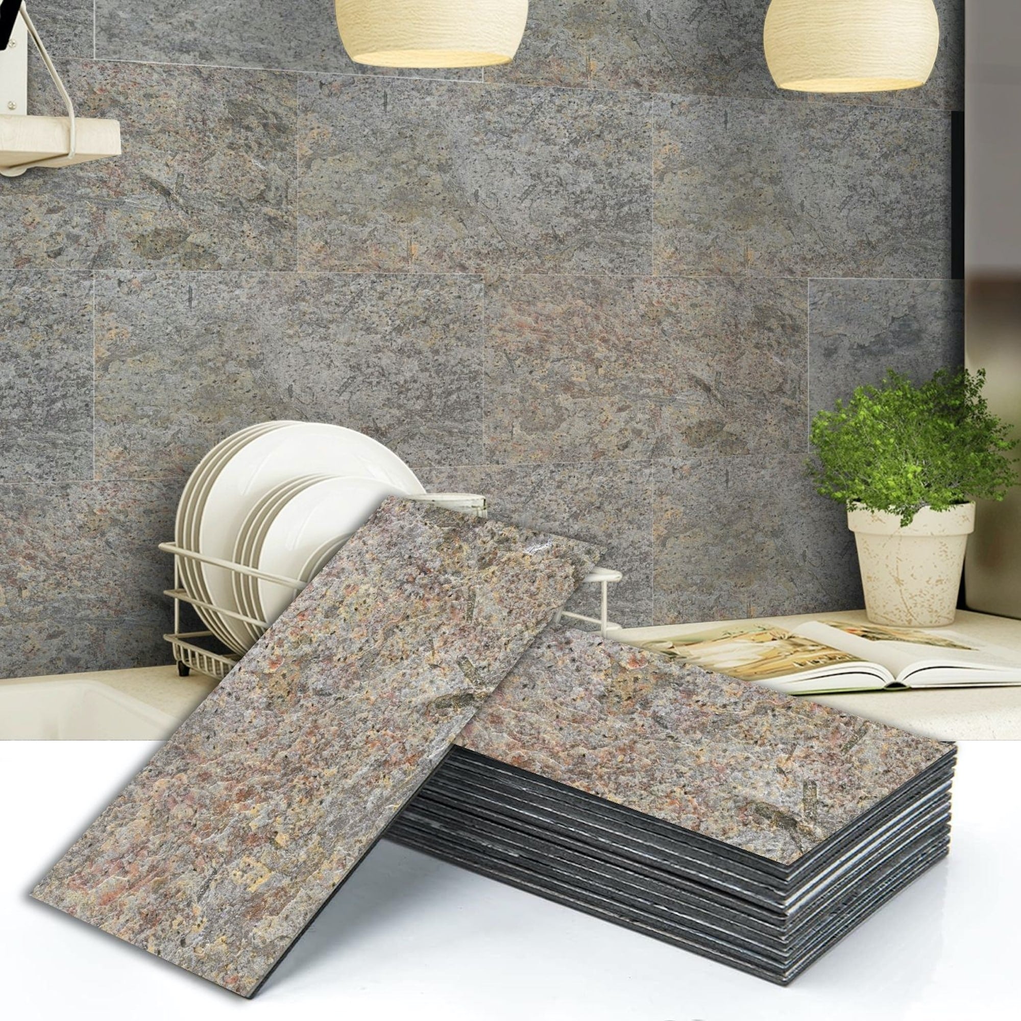 Rustic Zinc 2 ft X 1 ft Peel &amp; Stick Stone Veneer Wall Panels in various pack configurations