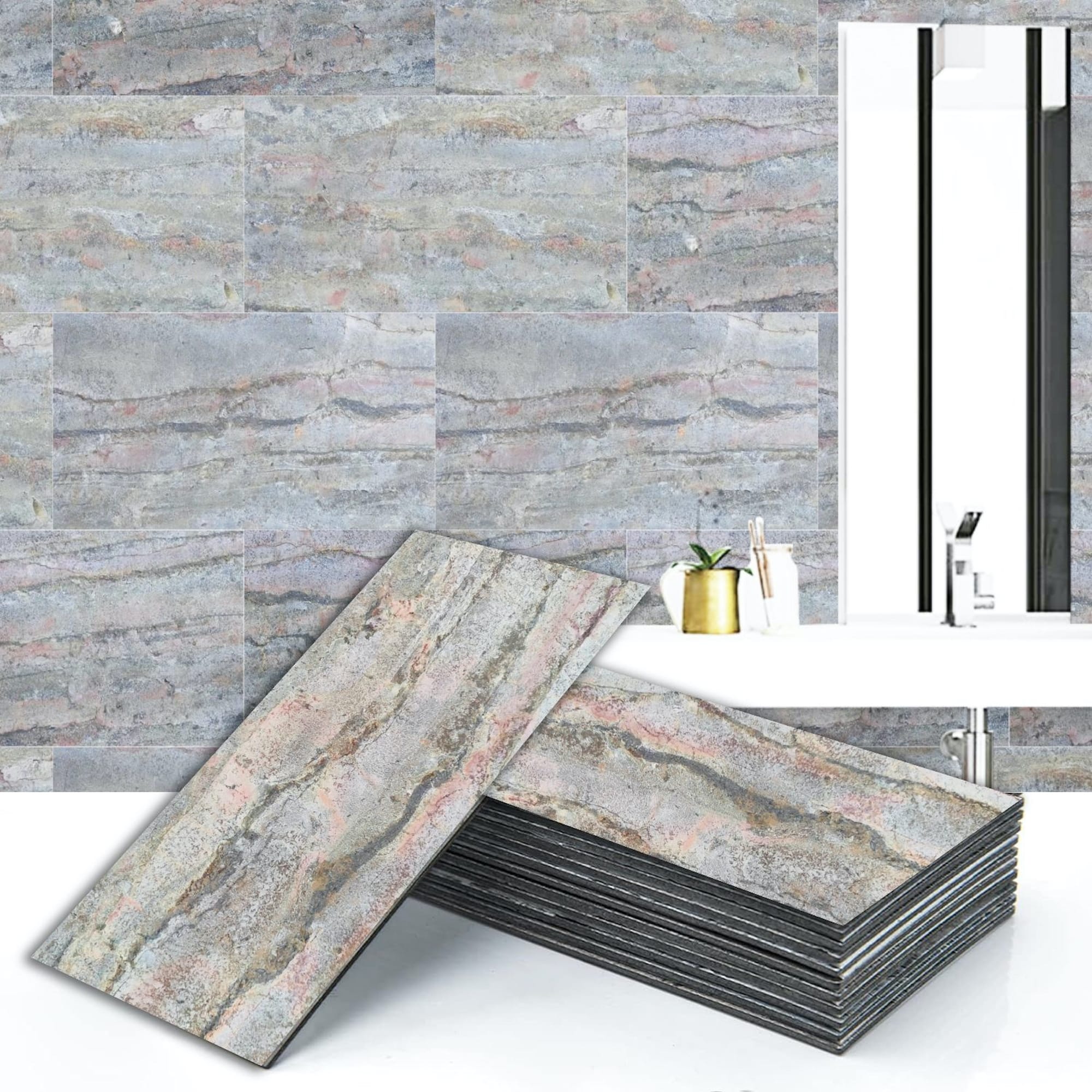 Woodland Fire 2 ft X 1 ft Peel &amp; Stick Stone Veneer Wall Panels in various pack configurations