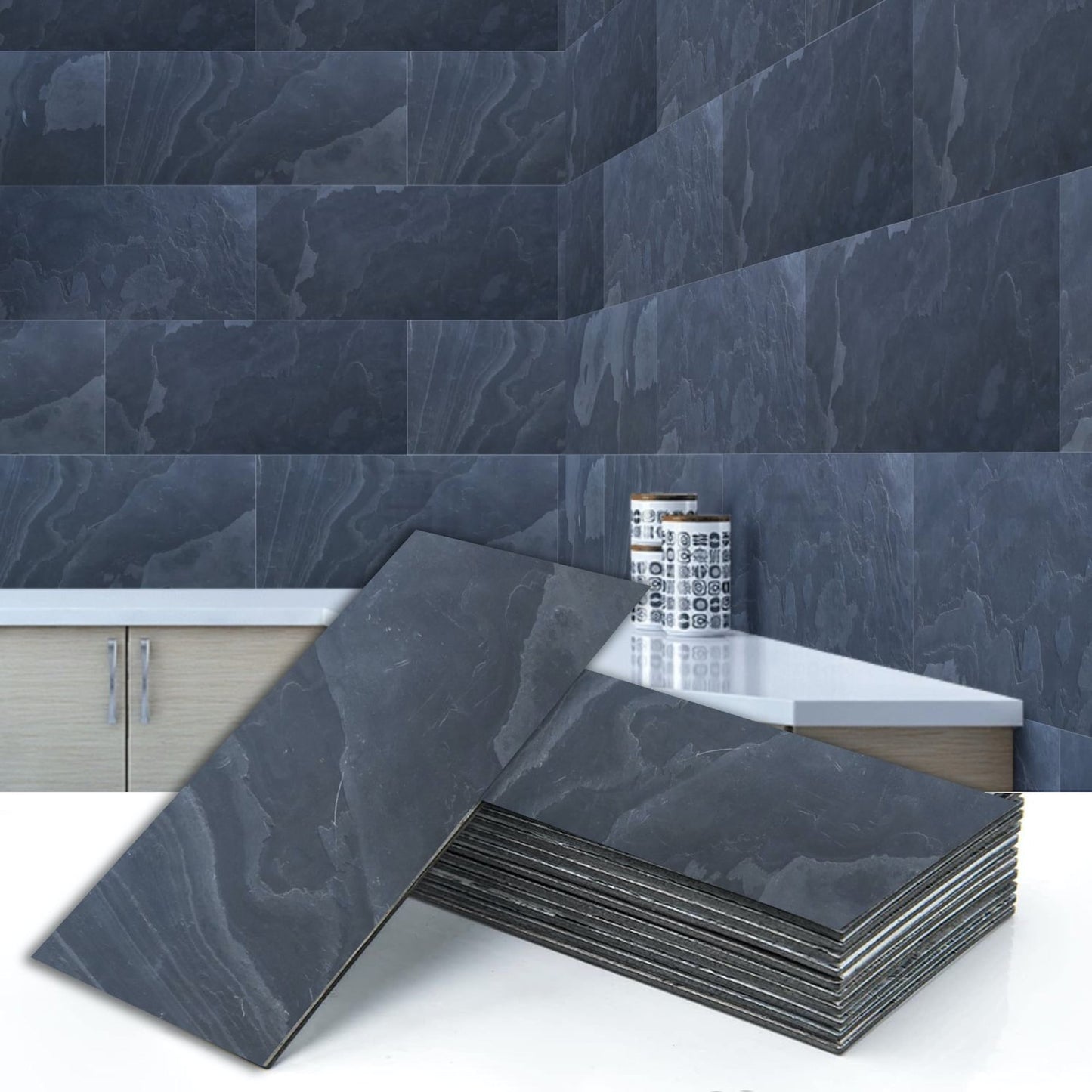 Black Steel 2 ft X 1 ft Peel &amp; Stick Stone Veneer Wall Panels in various pack configurations