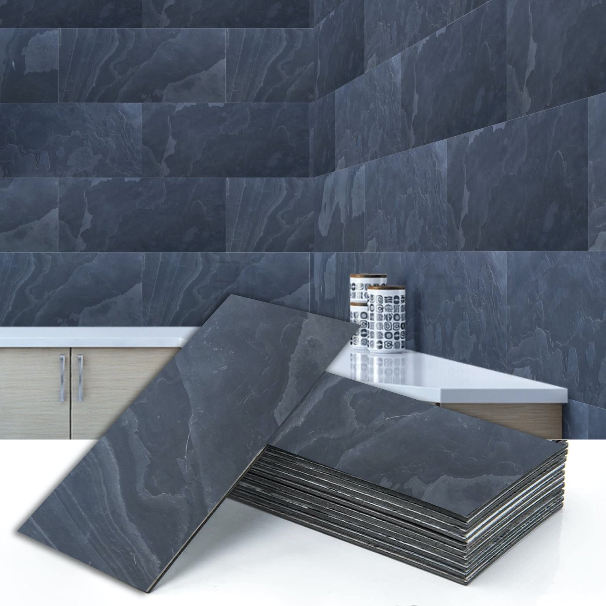 Black Steel 2 ft X 1 ft Peel &amp; Stick Stone Veneer Wall Panels in various pack configurations
