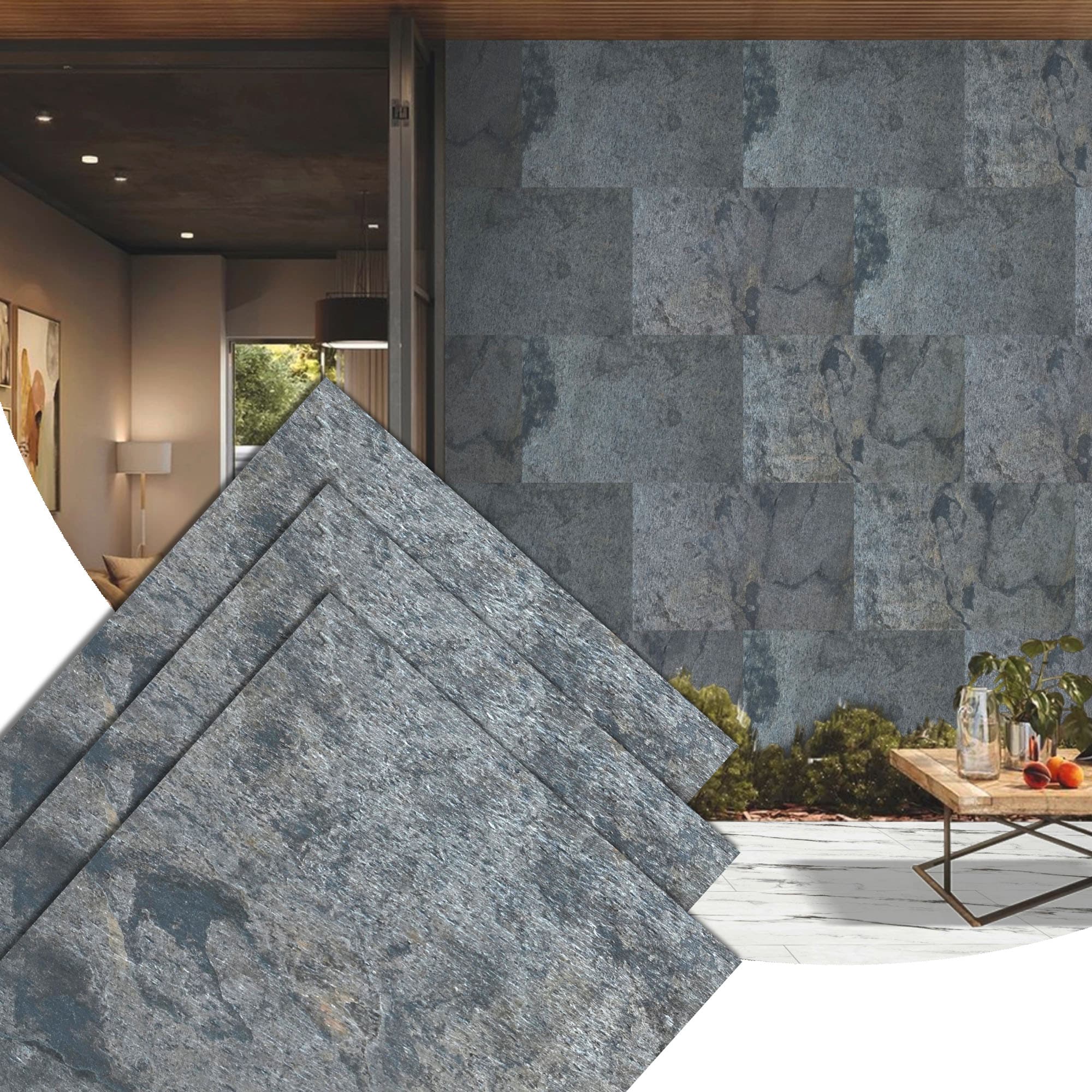 Stone Veneer Wall Panels, Extra Large DIY Stone Finish 3 x 2 ft Tiles for Outdoor Indoor Wall or Backsplash, Made with Real Stone, Silver Shine Gold