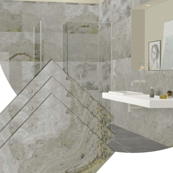 Stone Veneer Wall Panels, Extra Large DIY Stone Finish 3 x 2 ft Tiles for Outdoor Indoor Wall or Backsplash, Made with Real Stone, Sanjayani White