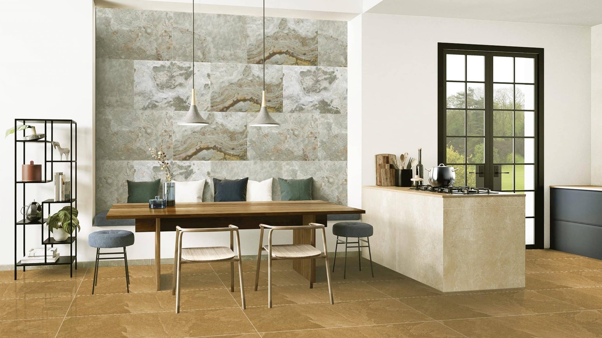 Stone Veneer Wall Panels, Extra Large DIY Stone Finish 3 x 2 ft Tiles for Outdoor Indoor Wall or Backsplash, Made with Real Stone, Sanjayani White