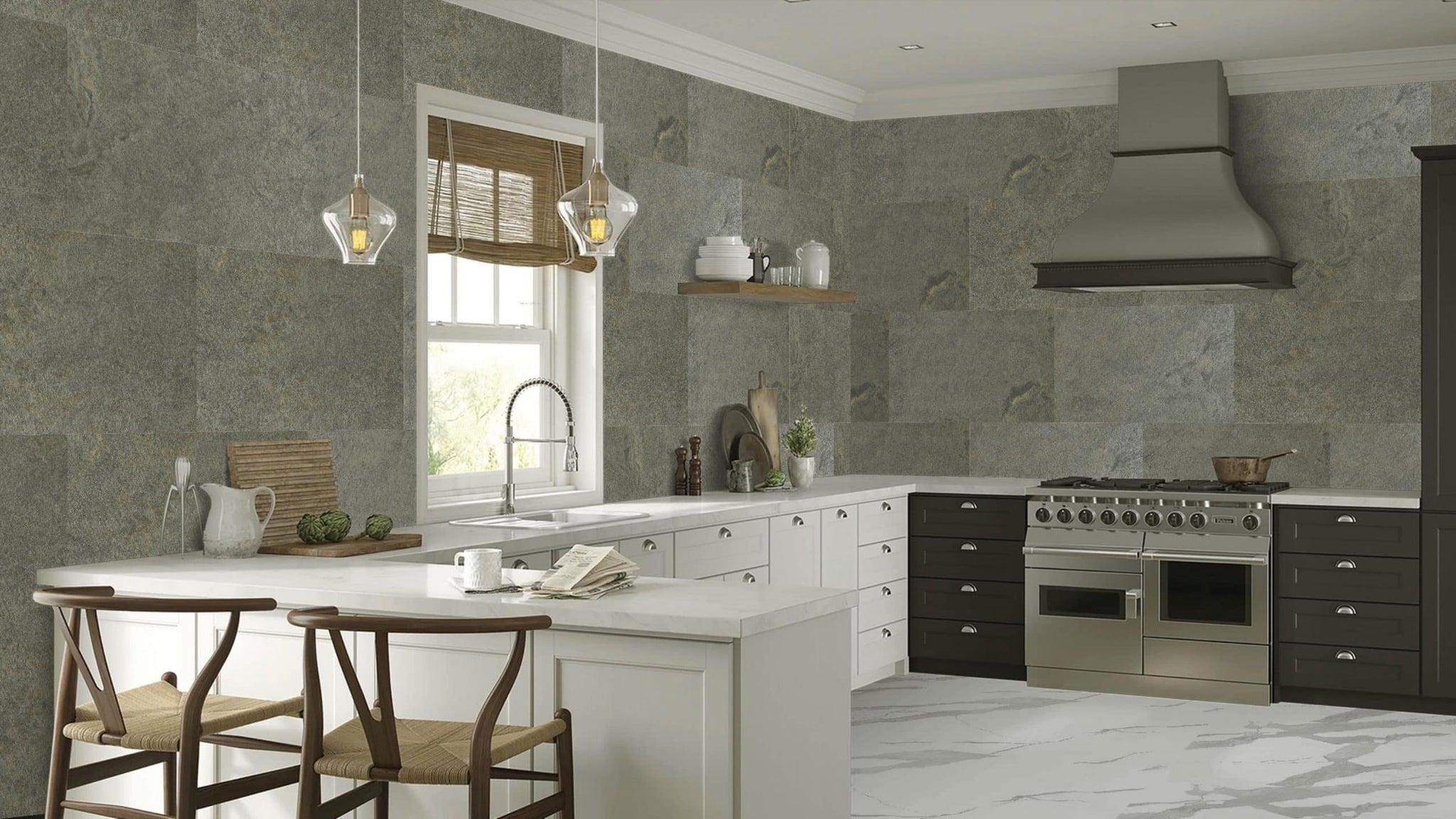 Stone Veneer Wall Panels, Extra Large DIY Stone Finish 3 x 2 ft Tiles for Outdoor Indoor Wall or Backsplash, Made with Real Stone, Jeera Green