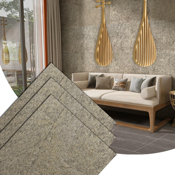 Stone Veneer Wall Panels, Extra Large DIY Stone Finish 3 x 2 ft Tiles for Outdoor Indoor Wall or Backsplash, Made with Real Stone, Golden