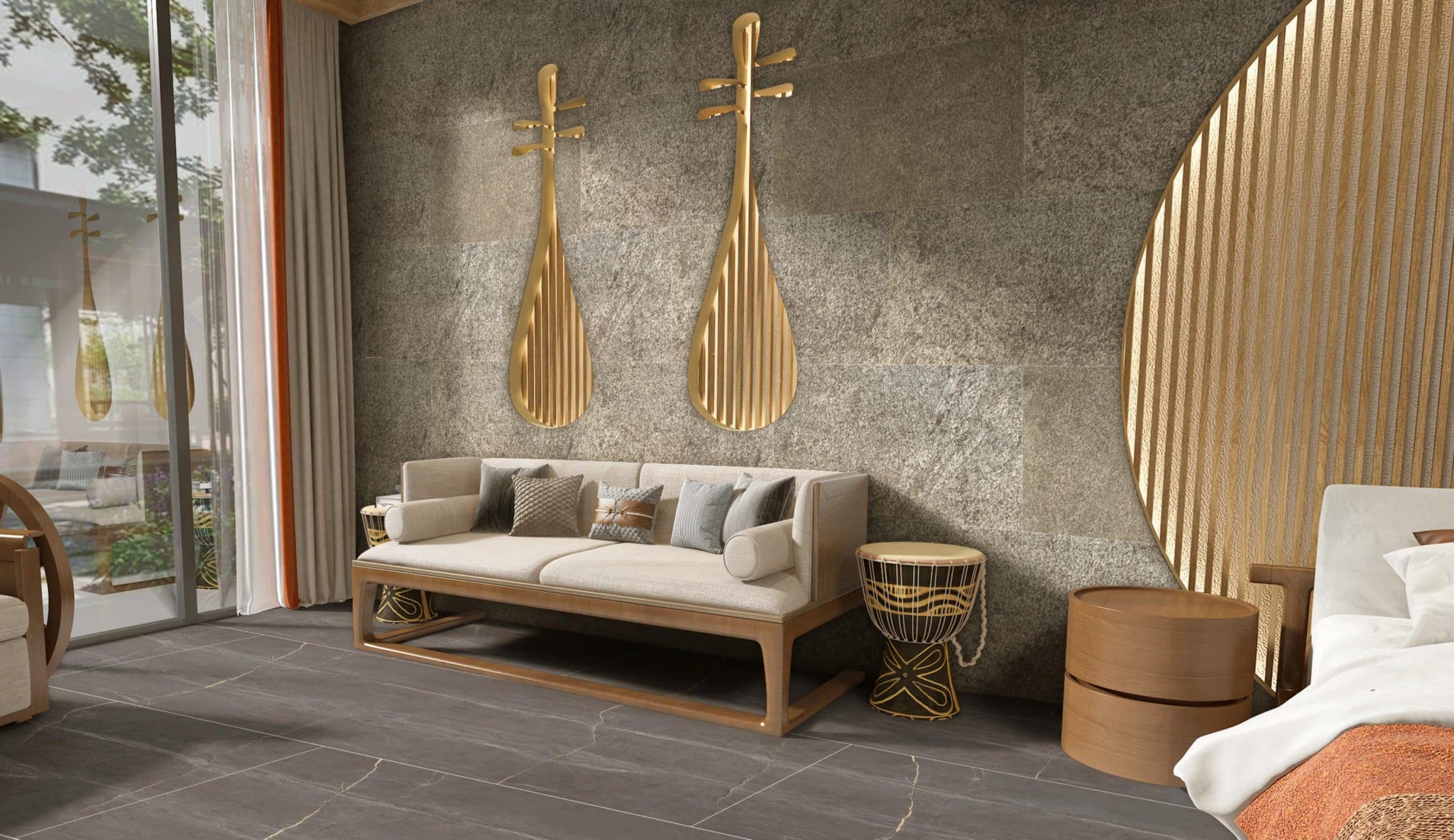 Stone Veneer Wall Panels, Extra Large DIY Stone Finish 3 x 2 ft Tiles for Outdoor Indoor Wall or Backsplash, Made with Real Stone, Golden