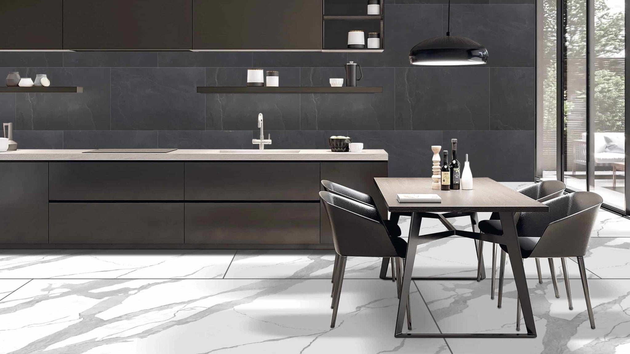 Stone Veneer Wall Panels, Extra Large DIY Stone Finish 3 x 2 ft Tiles for Outdoor Indoor Wall or Backsplash, Made with Real Stone, Black