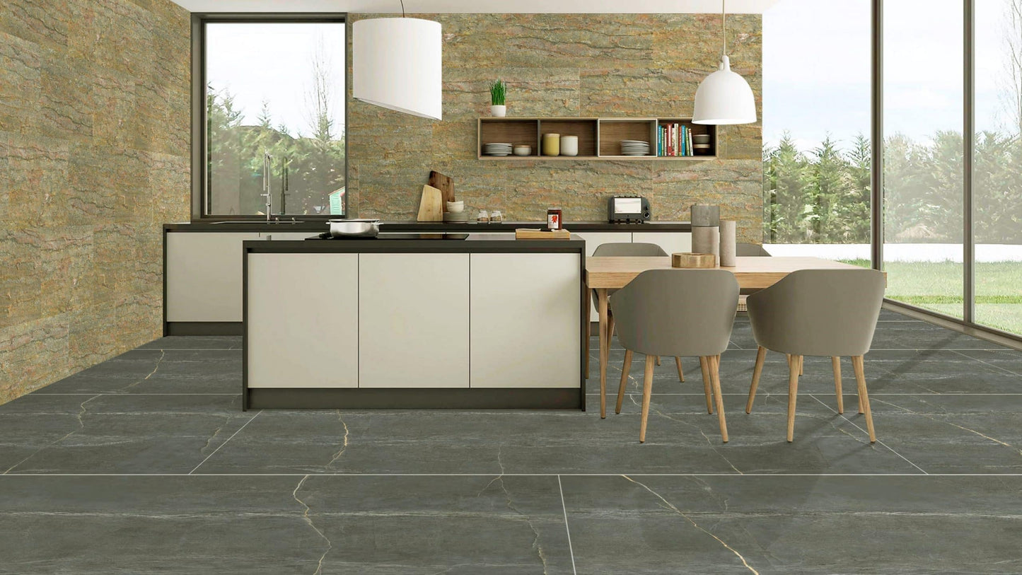 Stone Veneer Wall Panels, Extra Large DIY Stone Finish 3 x 2 ft Tiles for Outdoor Indoor Wall or Backsplash, Made with Real Stone, Burning Forest Copper