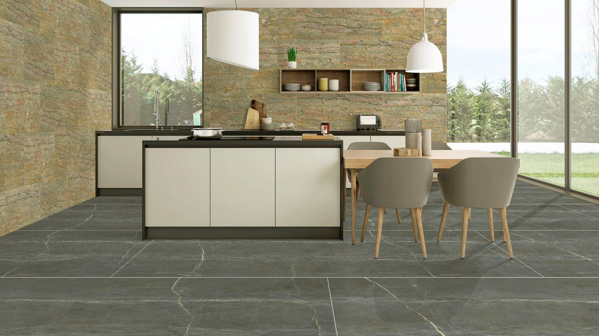 Stone Veneer Wall Panels, Extra Large DIY Stone Finish 3 x 2 ft Tiles for Outdoor Indoor Wall or Backsplash, Made with Real Stone, Burning Forest Copper