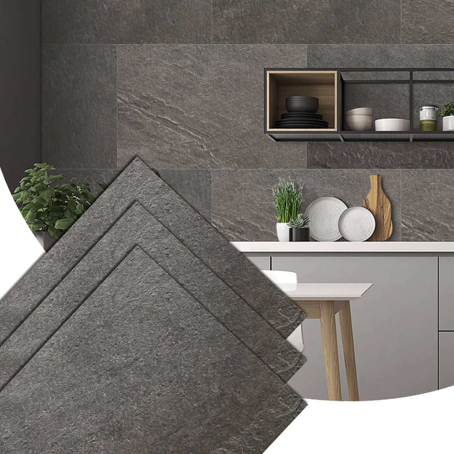 Stone Veneer Wall Panels, Extra Large DIY Stone Finish 3 x 2 ft Tiles for Outdoor Indoor Wall or Backsplash, Made with Real Stone, Galaxy Black