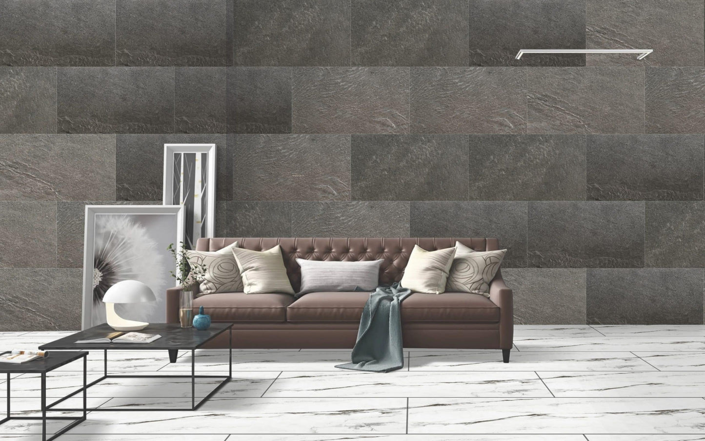 Stone Veneer Wall Panels, Extra Large DIY Stone Finish 3 x 2 ft Tiles for Outdoor Indoor Wall or Backsplash, Made with Real Stone, Galaxy Black