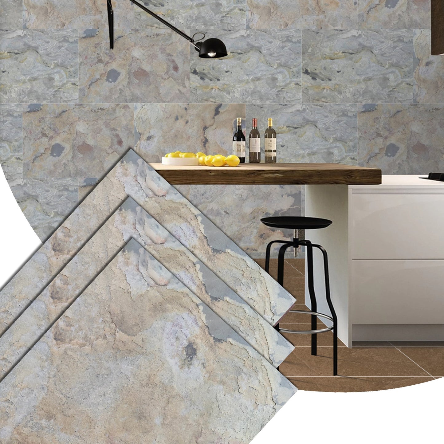 Stone Veneer Wall Panels, Extra Large DIY Stone Finish 3 x 2 ft Tiles for Outdoor Indoor Wall or Backsplash, Made with Real Stone, Indian Autumn