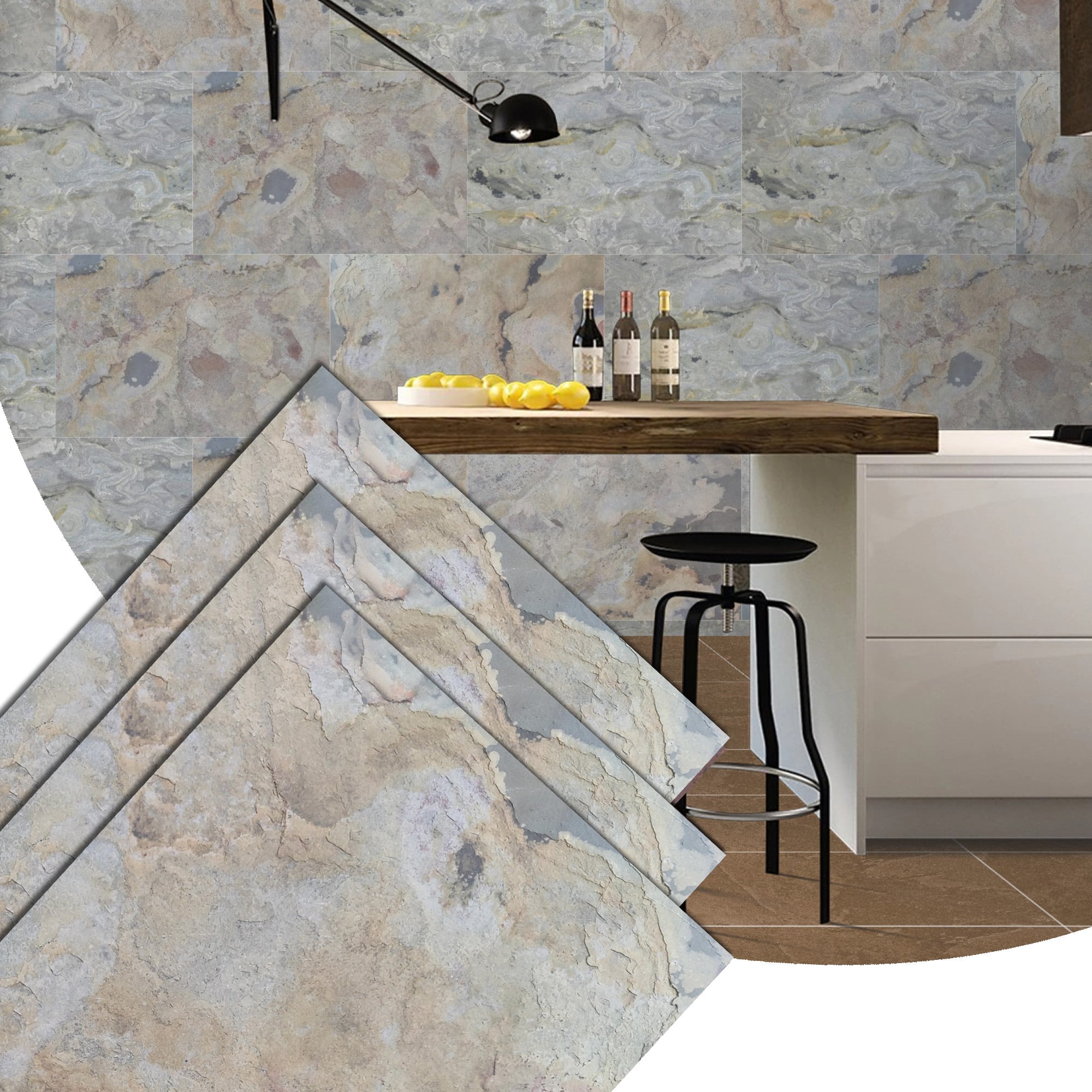 Stone Veneer Wall Panels, Extra Large DIY Stone Finish 3 x 2 ft Tiles for Outdoor Indoor Wall or Backsplash, Made with Real Stone, Indian Autumn