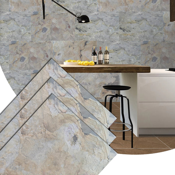 Stone Veneer Wall Panels, Extra Large DIY Stone Finish 3 x 2 ft Tiles for Outdoor Indoor Wall or Backsplash, Made with Real Stone, Indian Autumn