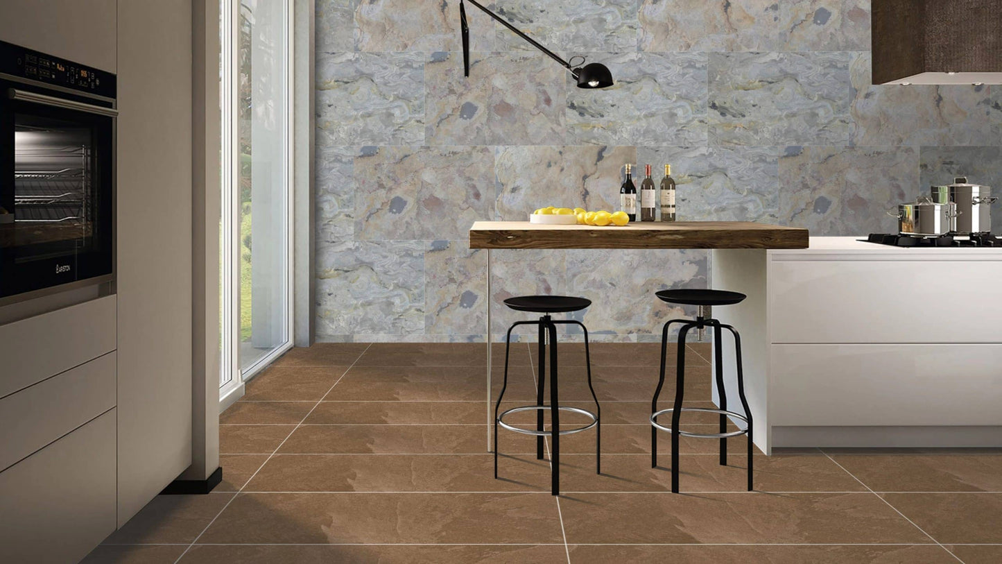 Stone Veneer Wall Panels, Extra Large DIY Stone Finish 3 x 2 ft Tiles for Outdoor Indoor Wall or Backsplash, Made with Real Stone, Indian Autumn