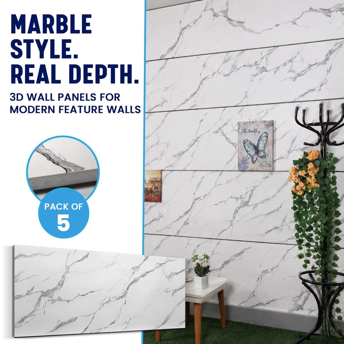 Faux Marble Wall Panels, Grey & White, Styrofoam