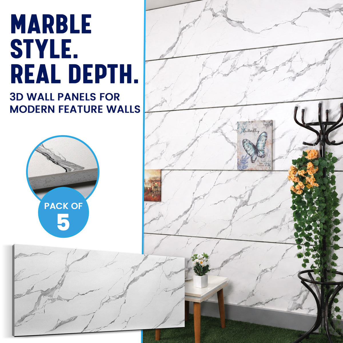Faux Marble Wall Panels, Grey & White, Styrofoam