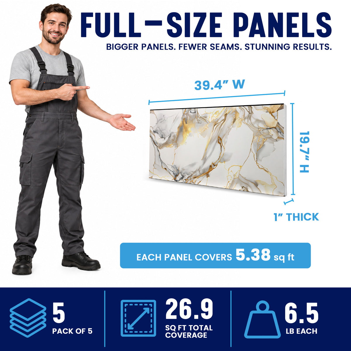 Faux Marble Wall Panels, Blue, Gold & White, Styrofoam