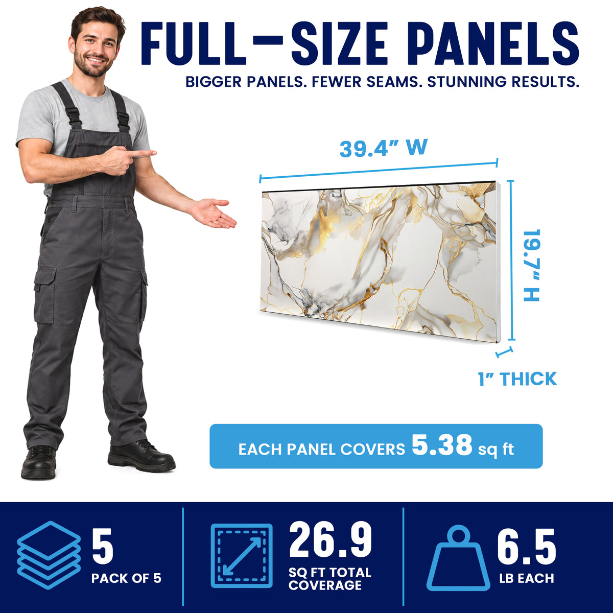 Faux Marble Wall Panels, Blue, Gold & White, Styrofoam