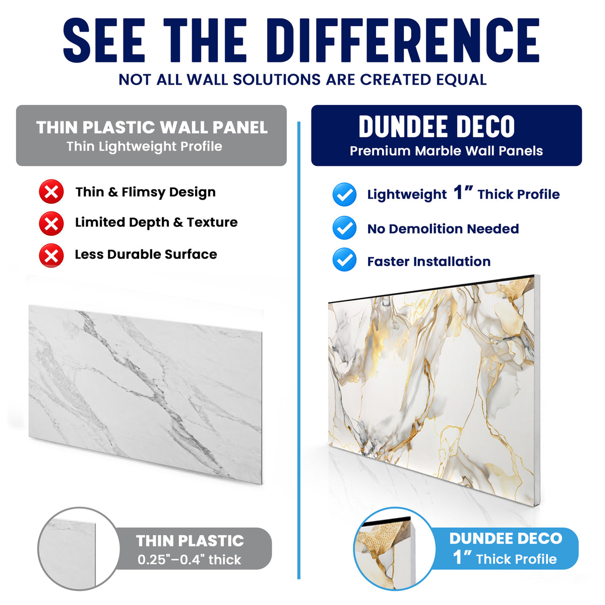 Faux Marble Wall Panels, Blue, Gold & White, Styrofoam