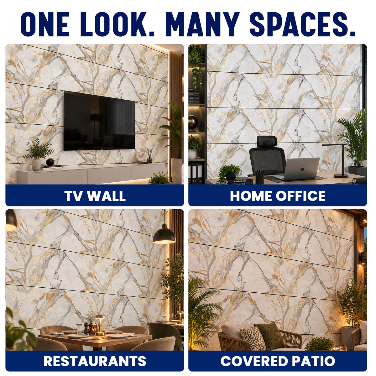 Faux Marble Wall Panels, Blue, Gold & White, Styrofoam