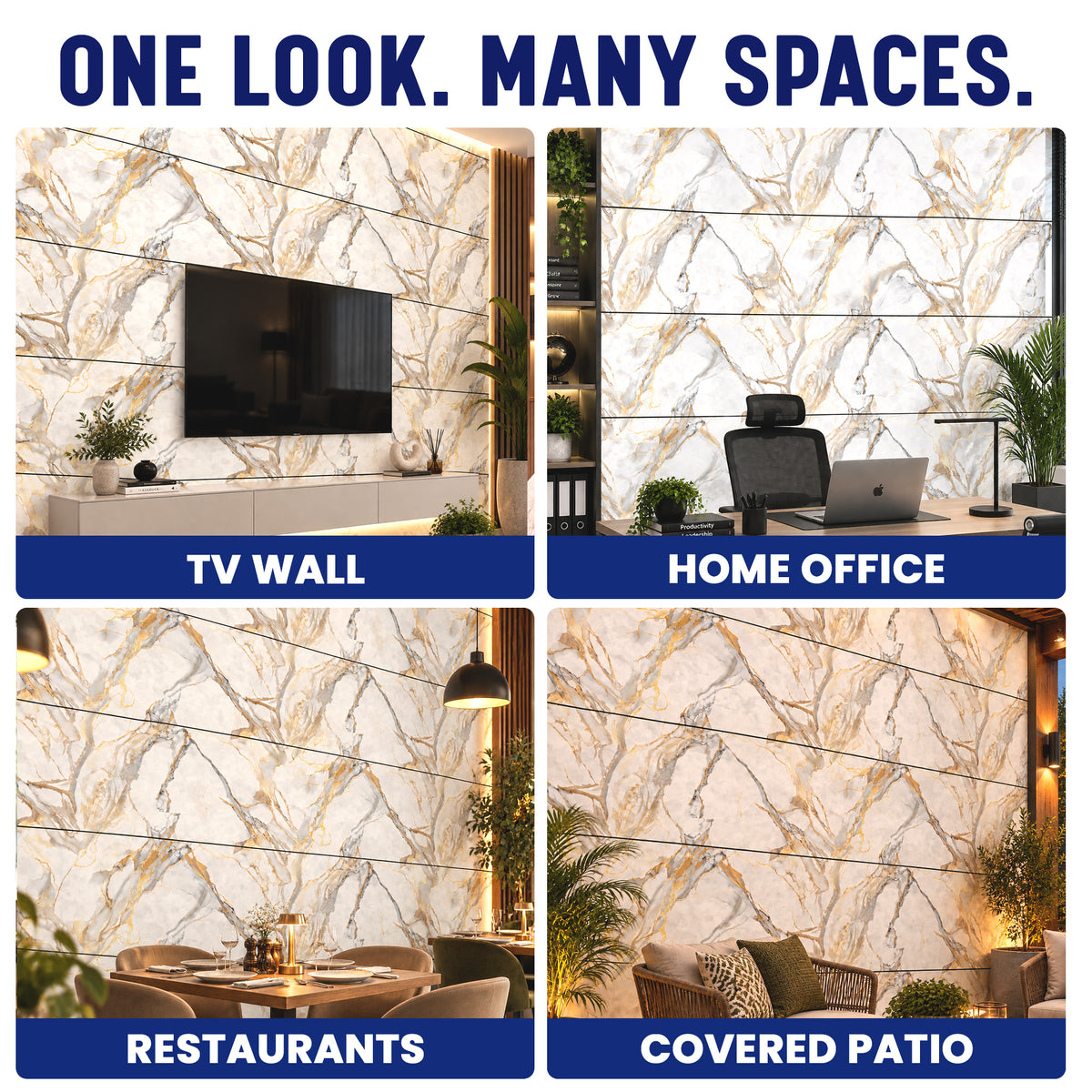 Faux Marble Wall Panels, Blue, Gold & White, Styrofoam