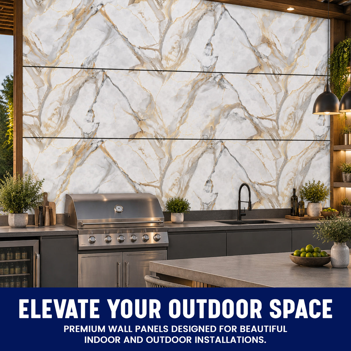 Faux Marble Wall Panels, Blue, Gold & White, Styrofoam