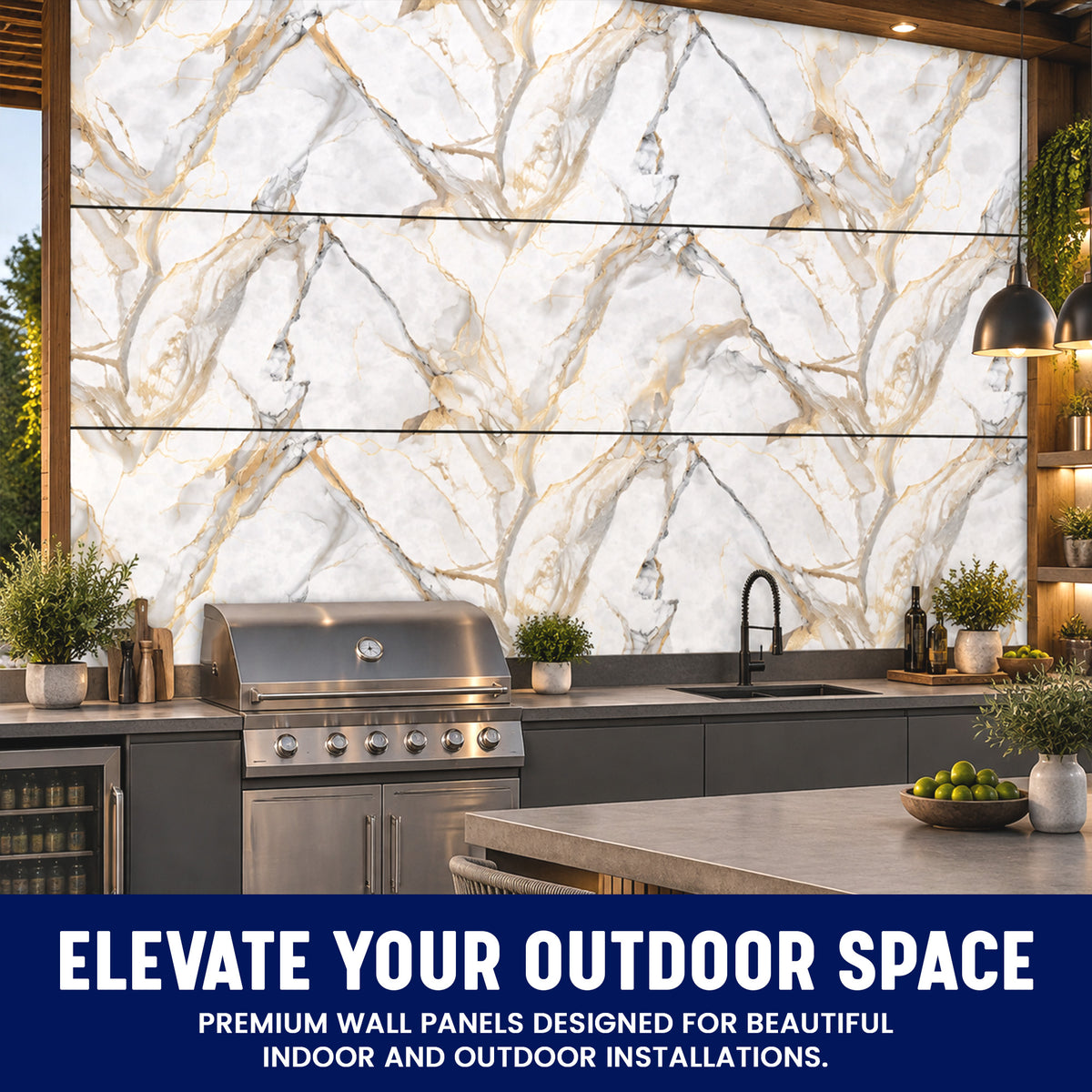 Faux Marble Wall Panels, Blue, Gold & White, Styrofoam