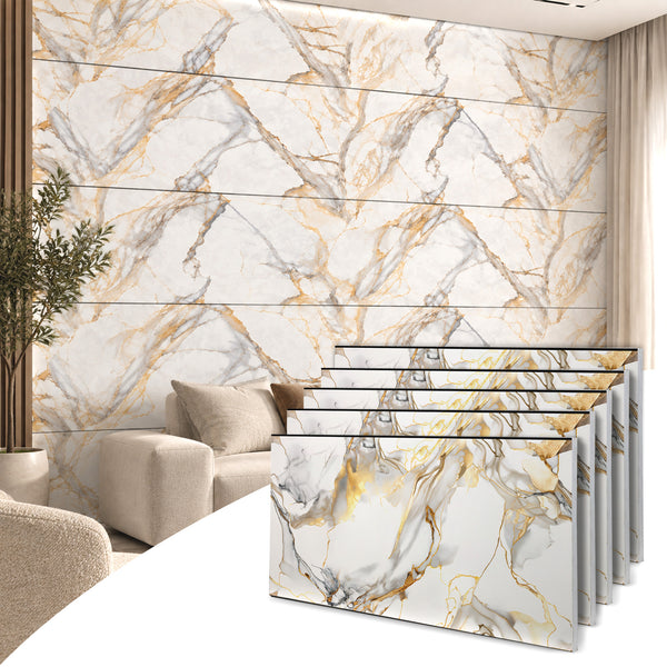 Faux Marble Wall Panels, Blue, Gold & White, Styrofoam