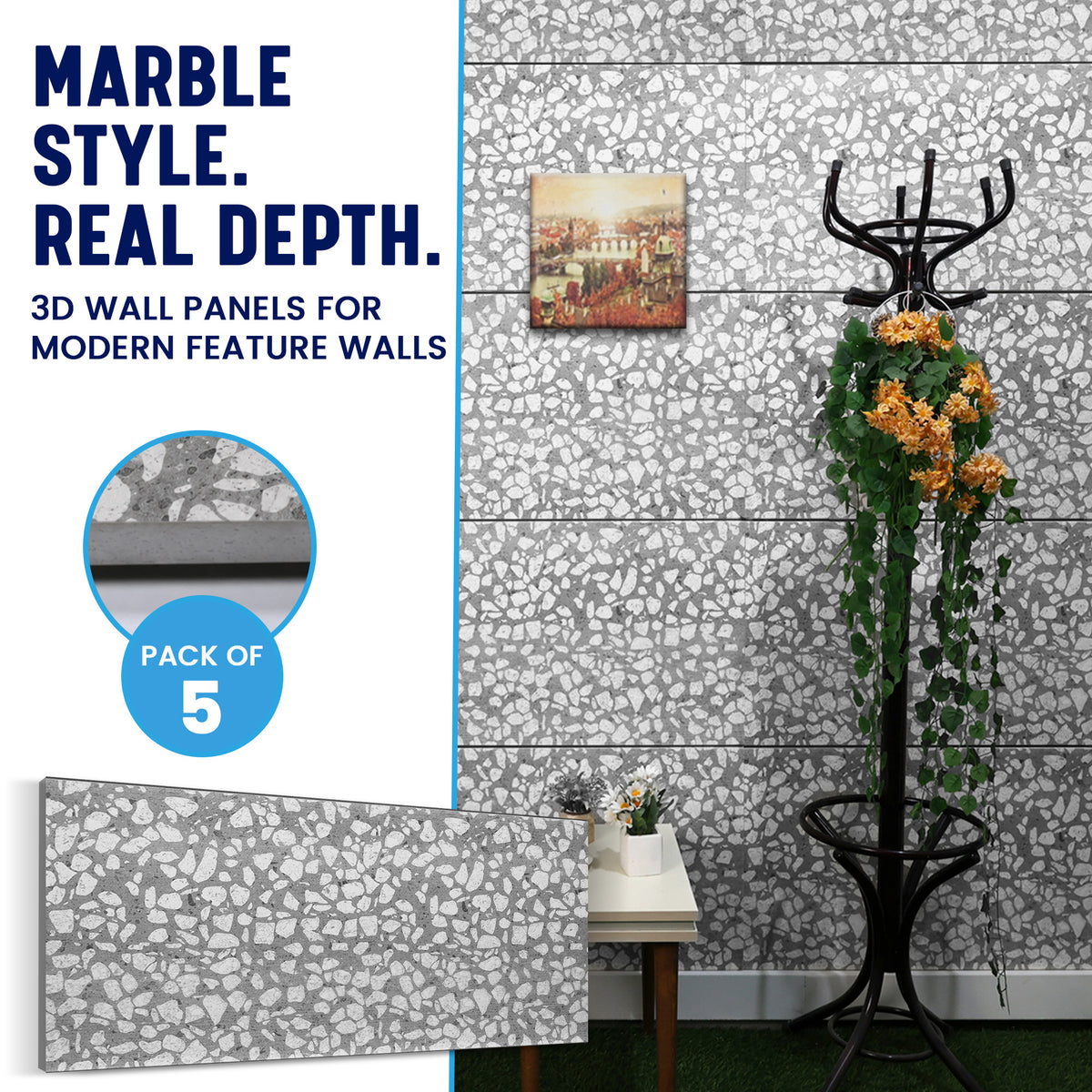 Faux Marble Wall Panels, White & Grey, Styrofoam