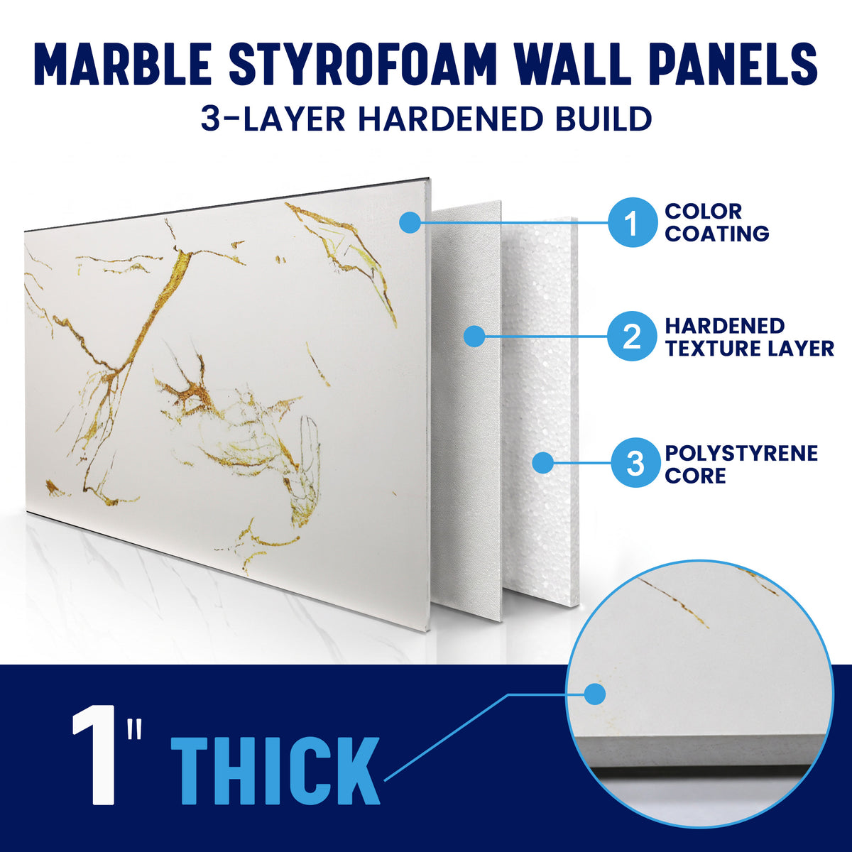 Faux Marble Wall Panels, Gold & White, Styrofoam