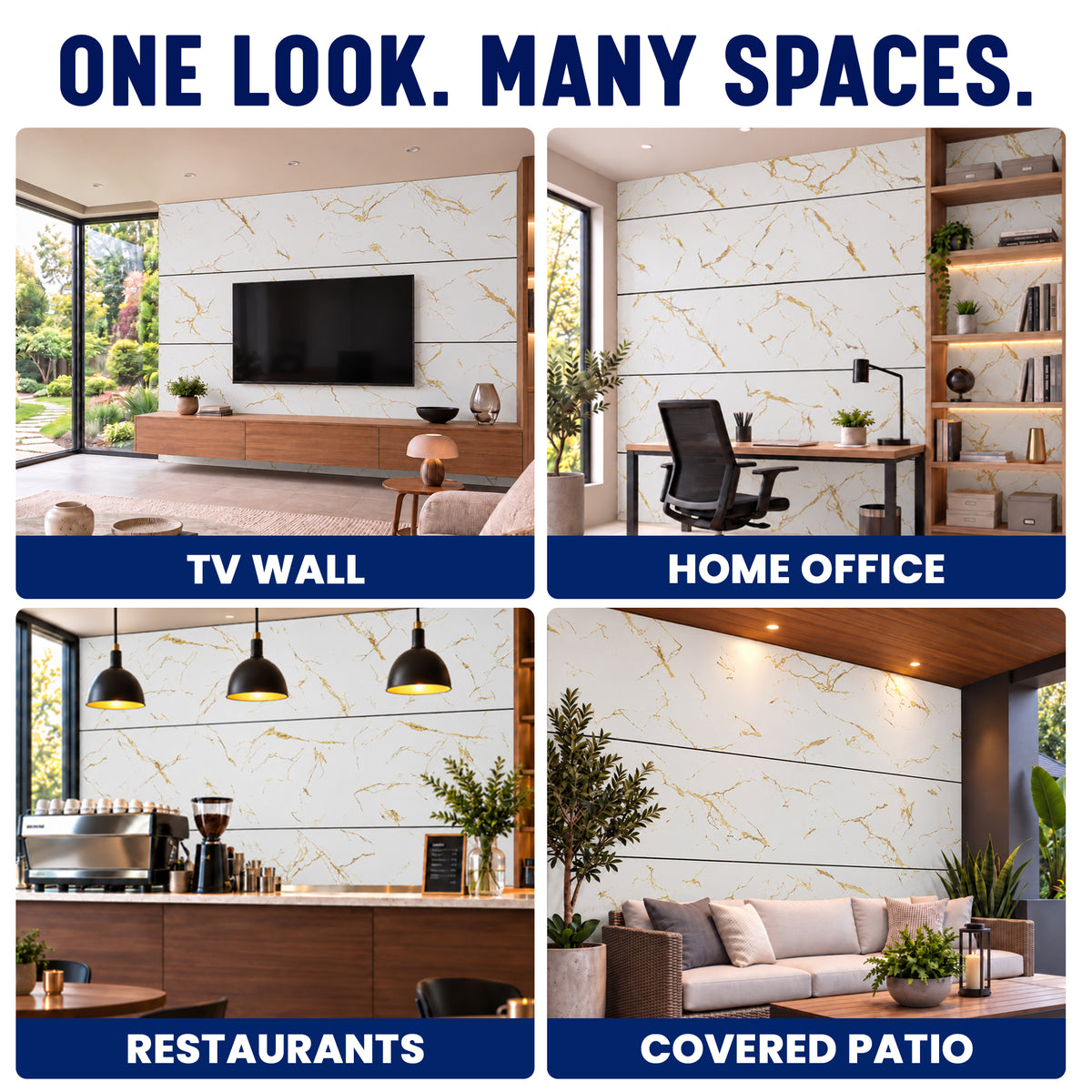 Faux Marble Wall Panels, Gold & White, Styrofoam