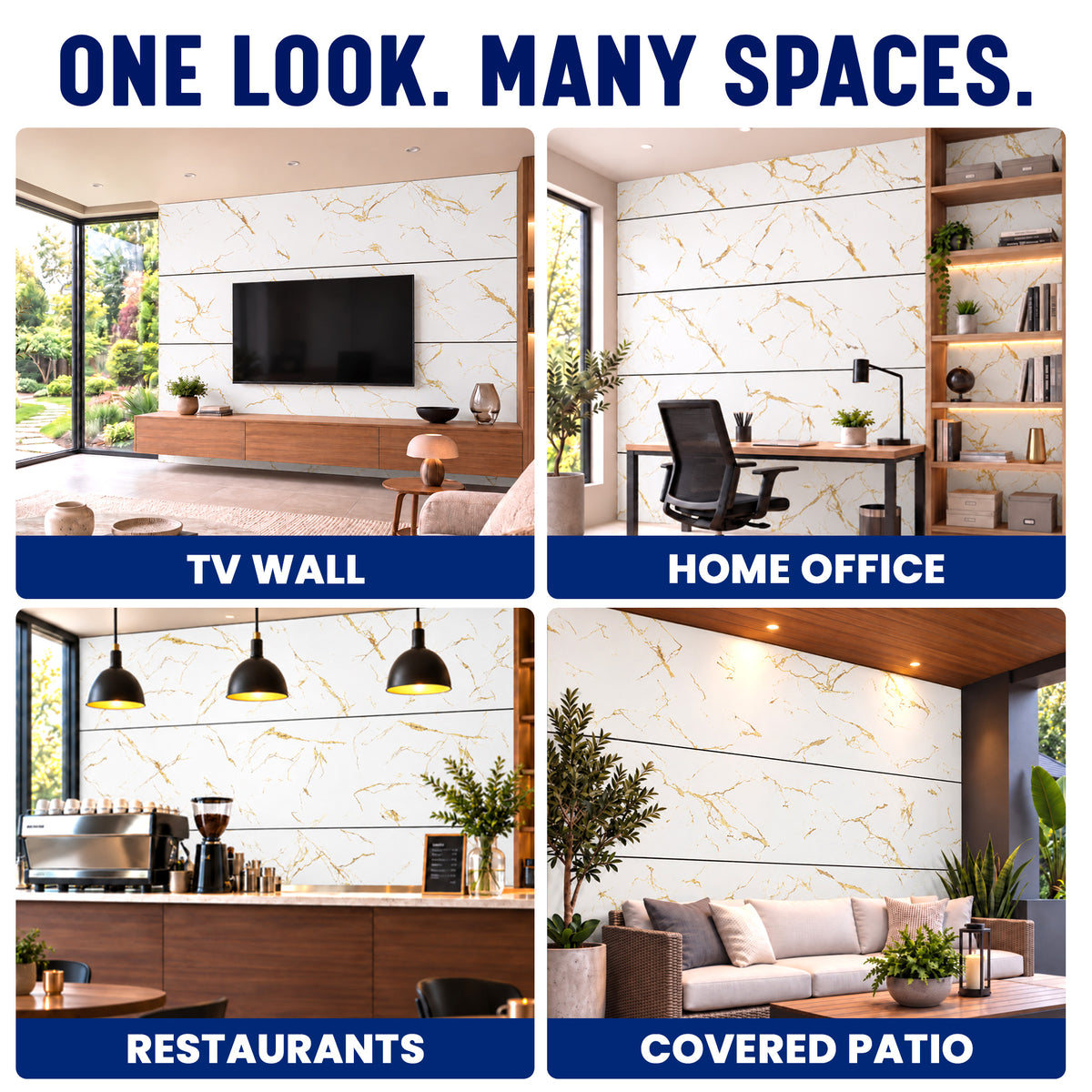 Faux Marble Wall Panels, Gold & White, Styrofoam