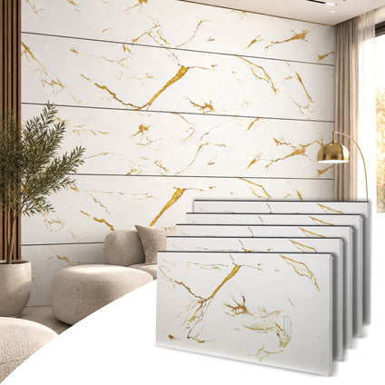 Faux Marble Wall Panels, Gold & White, Styrofoam