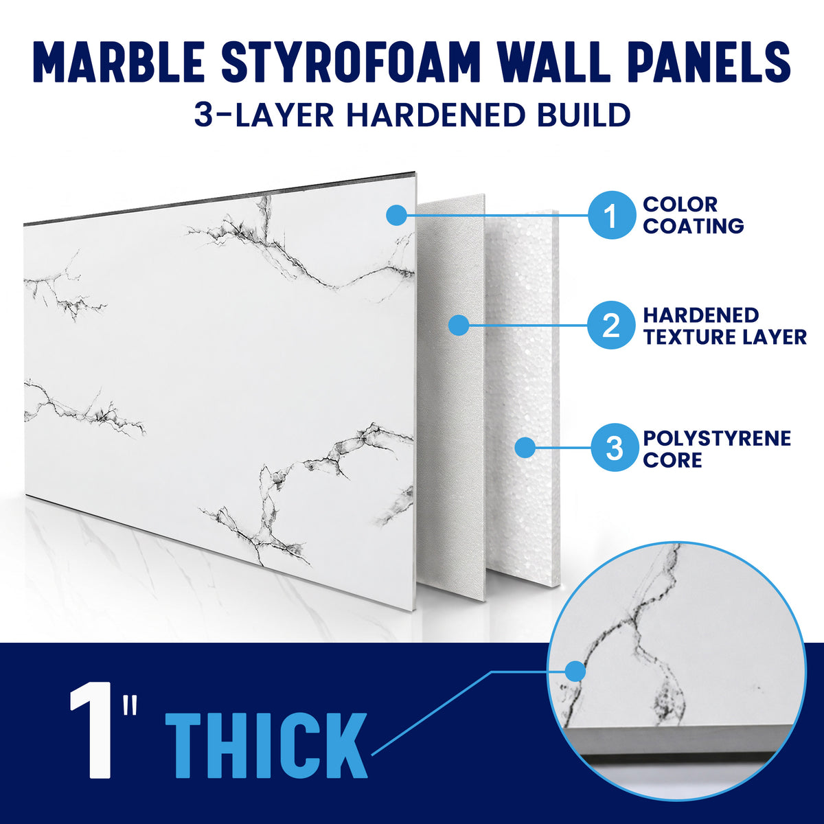 Faux Marble Wall Panels, Charcoal & White, Styrofoam