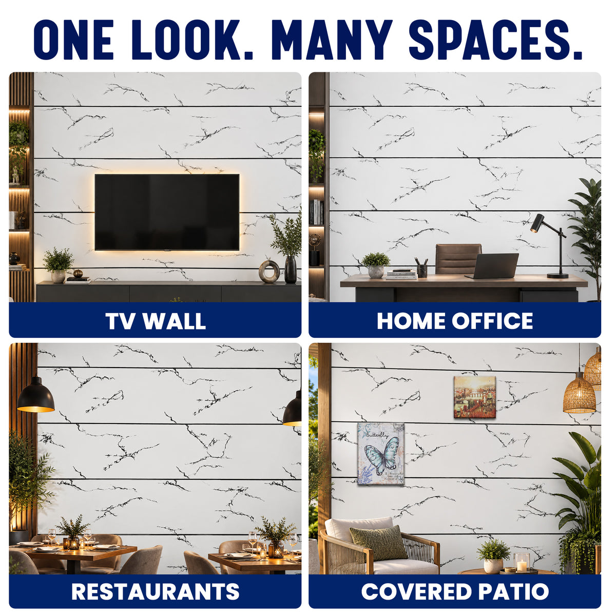 Faux Marble Wall Panels, Charcoal & White, Styrofoam